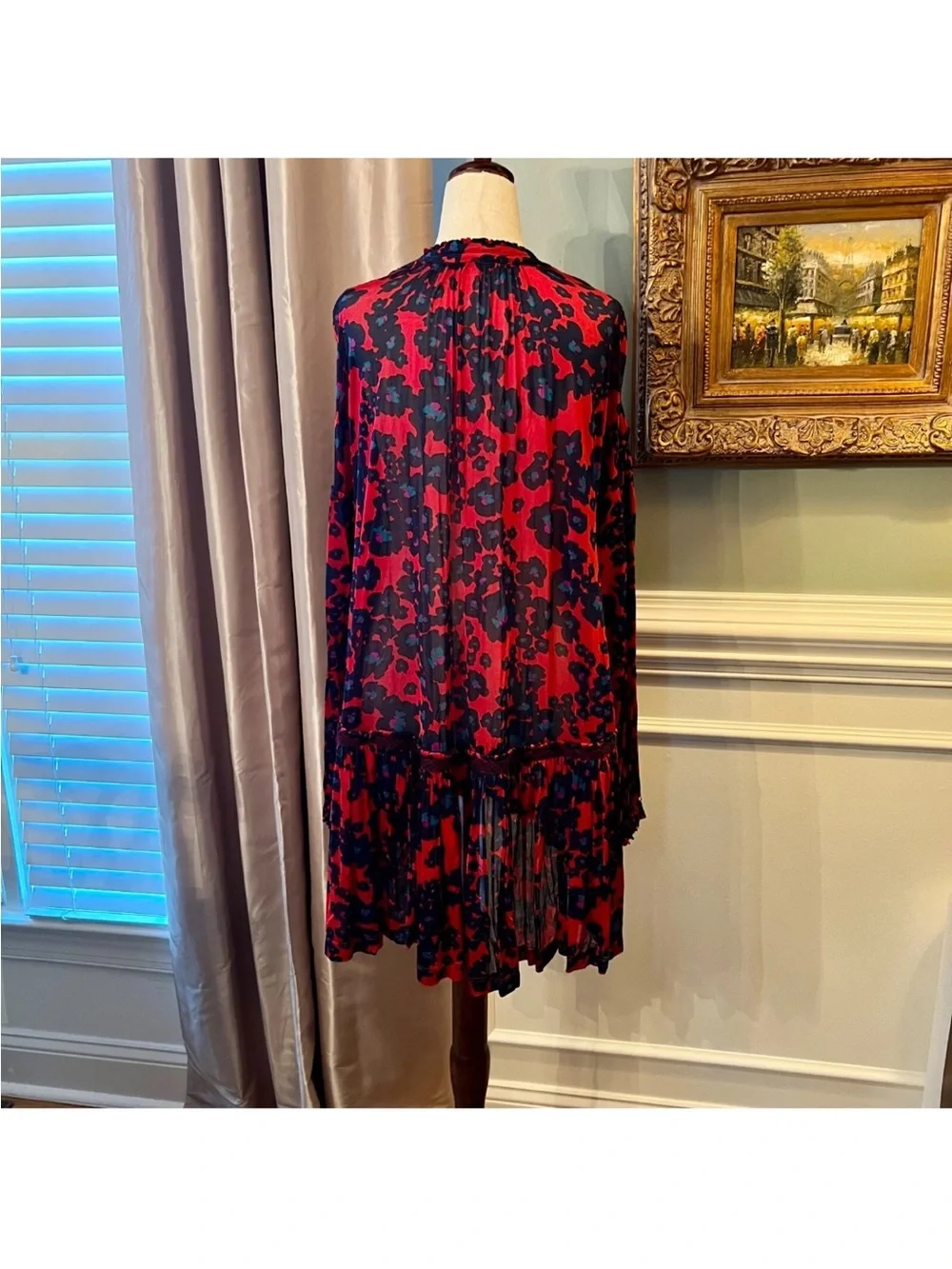 Free People Love Letter Tunic Top Mini Dress Merlot Combo Floral Red Blue